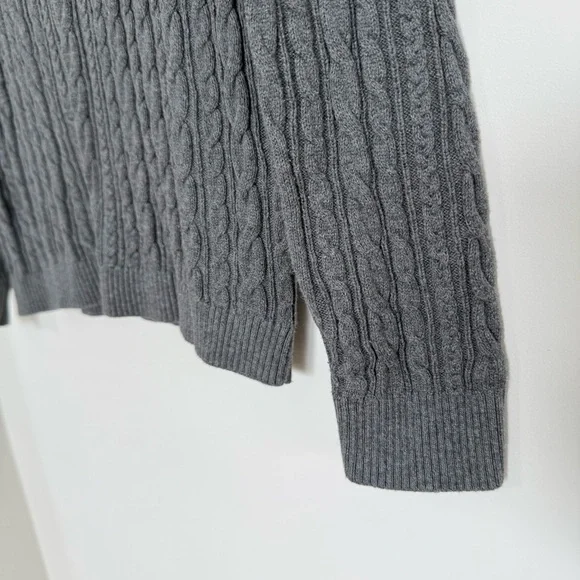 Lands’ End Grey Cable Knit Turtleneck Sweater 100% Cotton Size Medium - Picture 5 of 11